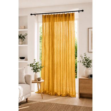 Rideau Ajustable Double Gaze De Coton 140 X 300 Cm Avec 8 Anneaux Pince Gaïa Safran – Hauteur