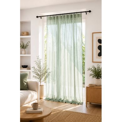 Rideau Ajustable Double Gaze De Coton 140 X 300 Cm Avec 8 Anneaux Pince Gaïa Vert D'eau – Hauteur