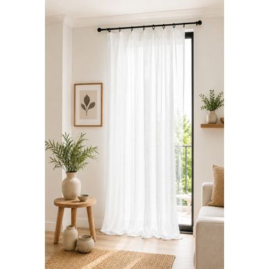 Rideau Ajustable Double Gaze De Coton 140 X 300 Cm Avec 8 Anneaux Pince Gaïa Blanc – Hauteur