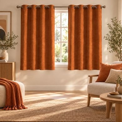 Lot De 2 Rideaux À Oeillets 140 X 180 Cm Velours Chenille Cosi Terracotta – Petite Hauteur
