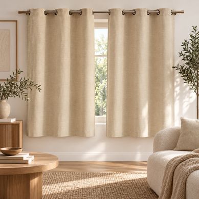 Lot De 2 Rideaux À Oeillets 140 X 180 Cm Velours Chenille Cosi Naturel – Petite Hauteur