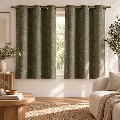 Lot De 2 Rideaux À Oeillets 140 X 180 Cm Velours Chenille Cosi Kaki – Petite Hauteur