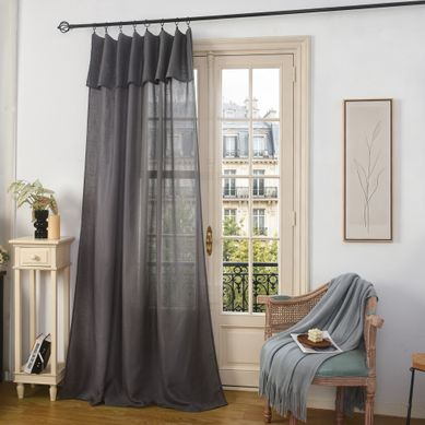 Rideau Ajustable 140 X 270 Cm + 8 Anneaux Pinces – Effet Lin Evasion Granit