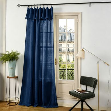 Rideau Ajustable 140 X 270 Cm + 8 Anneaux Pinces – Effet Lin Evasion Bleu Nuit