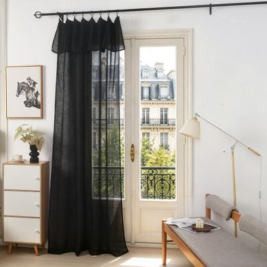 Rideau Ajustable 140 X 270 Cm + 8 Anneaux Pinces – Effet Lin Evasion Noir