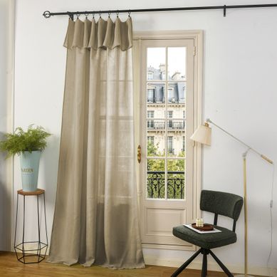 Rideau Ajustable 140 X 270 Cm + 8 Anneaux Pinces – Effet Lin Evasion Taupe