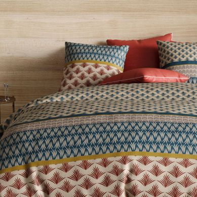 Housse De Couette 3 Pièces 100% Coton 57 Fils - 220x240cm Frise Bordeaux/blanc - Home Linge Passion