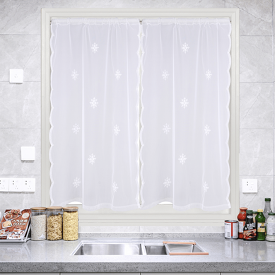Paire De Petits Voilages Motif Flocons - 60x160 Cm - Blanc