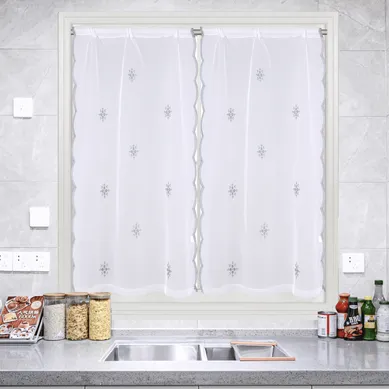 Paire De Petits Voilages Motif Flocons - 90x120 Cm - Gris
