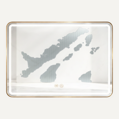 Miroir LED Rectangulaire - 80 X 60 Cm - Double Éclairage LED Façade Et Arrière - Or - Valoria
