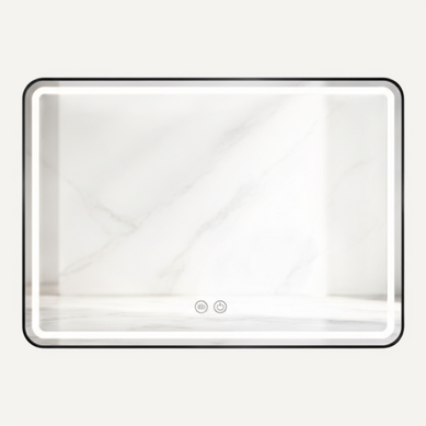 Miroir LED Rectangulaire - 80 X 60 Cm - Double Éclairage LED Façade Et Arrière - Noir - Valoria