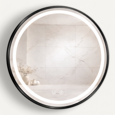 Miroir LED Rond - 60 X 60 Cm - Double Éclairage LED Façade Et Arrière - Noir - Célina Miroir LED Rond - 60 X 60 Cm - Double Éclairage LED Façade Et Arrière - Noir - Célina