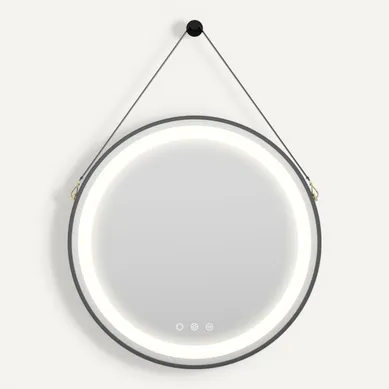 Miroir LED Lumineux Rond Noir D.60 Cm (2100 Lms) Antibuée + Intensité Et Couleur Réglables - Como