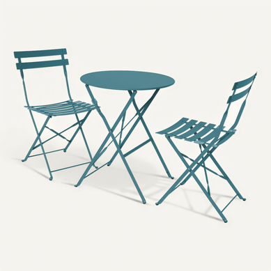 Set Bistro 2 Chaises + Table Pliables Orion - Salon De Jardin Balcon - Métal Vert Résistant Aux Intempéries