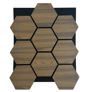 Lot De 4 Panneaux Acoustiques Muraux Hexagonaux – Finition Teck