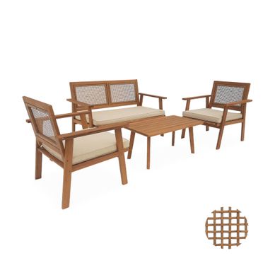 Alices Garden Table 150cm Cadaques en Bois dEucalyptus FSC huilé 6 fauteuils Salon de Jardin en Bois