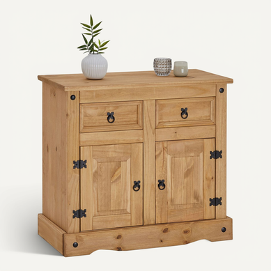 Console RAMON Pin Massif 2 Tiroirs Style Mexicain Gris & Brun – IDIMEX Entrée Salon
