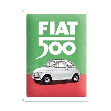 Plaque Décorative En Métal En Relief 20 X 15 Cm Fiat 500 - Italian Colours