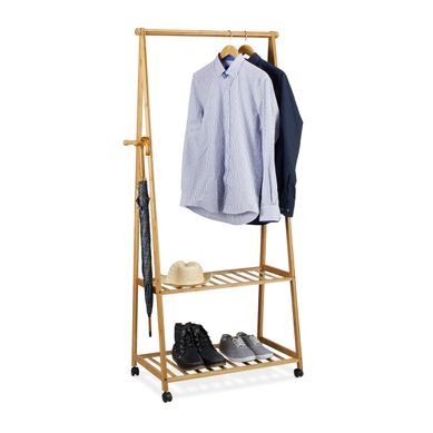 Portant Bambou 4 En 1 Avec Roues - Penderie Vêtements Étagères Range Chaussures