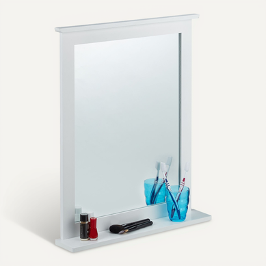 Miroir Mural Blanc Avec Tablette Bambou Miroir Mural Blanc Avec Tablette Bambou