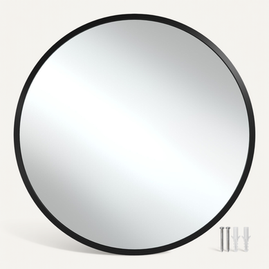 1 Miroir Mural Rond Fiona En Verre Noir