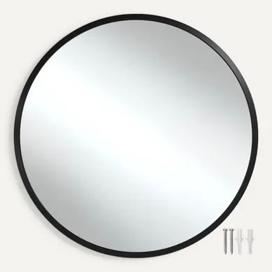 1 Miroir Mural Rond Fiona En Verre Noir