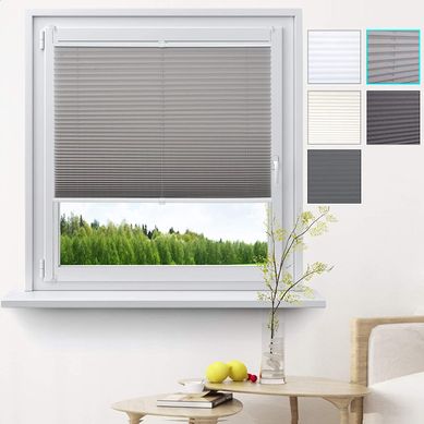 Store Plissé Sans Perçage. Pour Fenêtre Ou Porte.105x130cm Gris. Vh5541gr