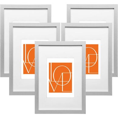Cadre Photo Lot De 5 Pièces Argent 15x20 Cm Cadre En Mdf Design Simple Avec Passe-partout