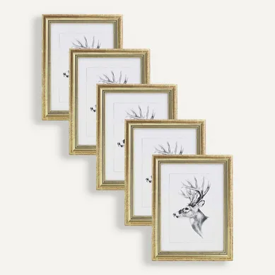 Set De 5 Cadre Photo. Or. 20x25cm.artos Style En Bois Et Verre.cadre Décoration Pour La Maison.