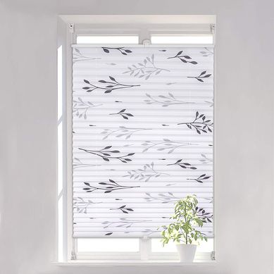 Store Plissé Fixation Sans Perçage.store De Fenêtre Avec Motif De Feuilles.80x130 Cm.gris