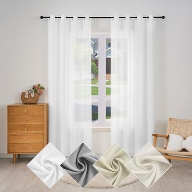 1 Pièce Rideau De Noël En Lin Souple Translucide,voilage De Fenêtre Avec Oeillets,135x225cm,blanc