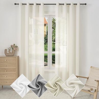 1 Pièce Rideau De Noël En Lin Souple Translucide,voilage De Fenêtre Avec Oeillets,135x225cm,crème