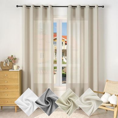 1 Pièce Rideau De Noël Translucide En Effet Lin,décoration De Fenêtre Avec Fronces,135x225cm,sable