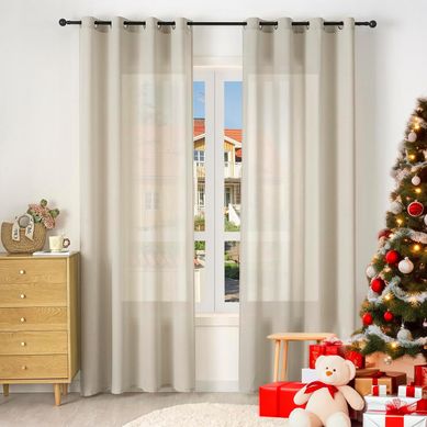 2 Pièce Rideau De Noël Translucide En Effet Lin,décoration De Fenêtre Avec Fronces,135x245cm,sable