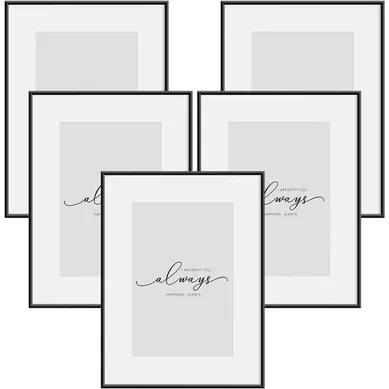5xcadre Photo En Aluminium,avec Passepartout,pour Montage Mural,vitrage En Plexiglas,21x29,7cm,noir