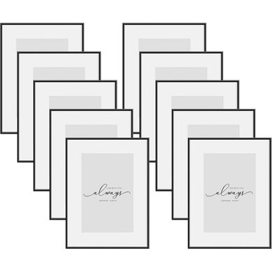 10xcadre Photo En Aluminium,avec Passepartout,pour Montage Mural,vitrage En Plexiglas,21x29,7cmnoir