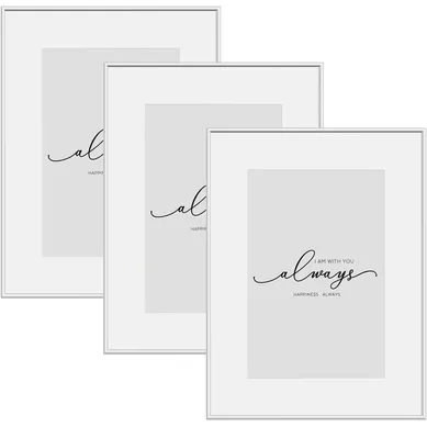 3xcadre Photo En Aluminium,avec Passepartout,pour Montage Mural,vitrage En Plexiglas,13x18cmargenté