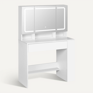 Coiffeuse avec éclairage LED - 105x152x40 cm - Blanc - 6 tiroirs - 4 portes - Miroir HD - Éclairage réglable - Maison Coiffeuse avec éclairage LED - 105x152x40 cm - Blanc - 6 tiroirs - 4 portes - Miroir HD - Éclairage réglable - Maison