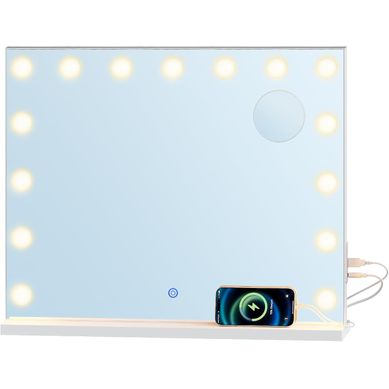 Miroir Coiffeuse,15 Ampoules LED Réglables,port USB / Type-c,installation Sur Table/au Mur,58x48 Cm