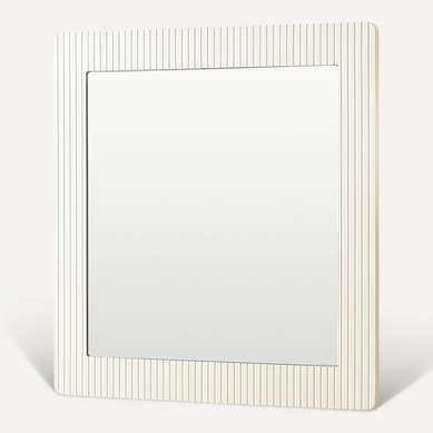 Miroir Mural Carré 80x80cm, Cadre En Bois Blanc Veiné, Finition Miroir Clair