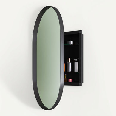 Miroir Avec Armoire De Rangemenr Salle De Bain, Cadre Métal Noir, étagères Réglables