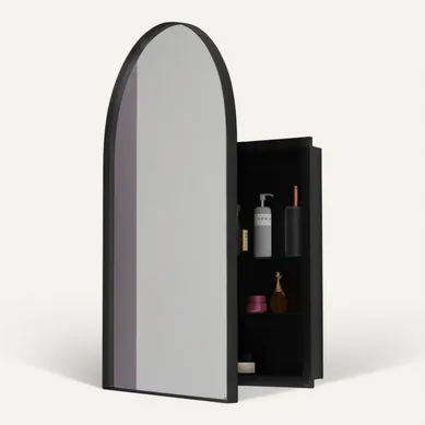 Miroir Avec Rangement Caché, Arquée Métal Noir Salle De Bain Avec Armoire