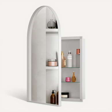 Miroir Avec Rangement Caché, Arquée Métal Blanc Salle De Bain Avec Armoire