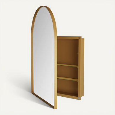 Miroir Avec Rangement Caché, Arquée Métal Doré Salle De Bain Avec Armoire