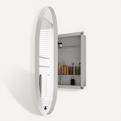 Miroir Avec Armoire De Rangemenr Salle De Bain, Cadre Métal Blanc, étagères Réglables