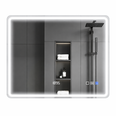 Miroir Mural LED 70x90 Cm Avec Bluetooth, Horloge, Anti-buée Et 3 Couleurs, Argenté