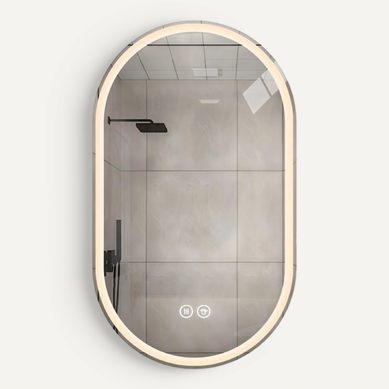 Miroir Mural LED 60x100 Cm Ovale, Anti-buée, Verre Incassable, écran Tactile, Pour Salle De Bain