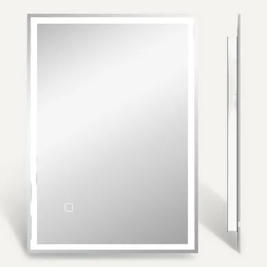 Miroir Mural LED 70x50 Cm Salle De Bains Argenté En Verre Et Aluminium, Touche Tactile
