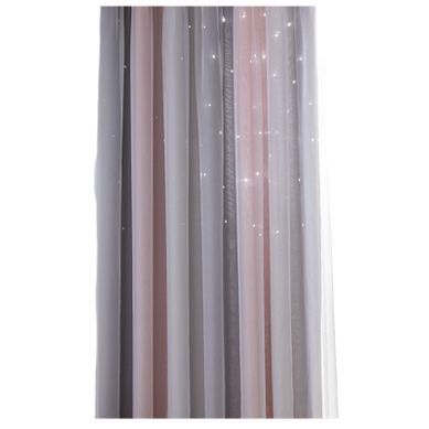 Rideaux Occultants Oeillets - Motif Ciel étoilé, Doublure Thermique, Polyester Rose Et Gris Rideaux Occultants Oeillets - Motif Ciel étoilé, Doublure Thermique, Polyester Rose Et Gris
