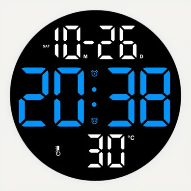 Horloge Murale Numérique Multifonction - Heure, Date, Température, Plastique Bleu